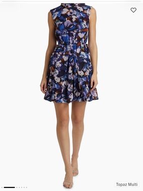 NWT Derek Lam Topaz Multi Floral High-Neck Sleeveless Mini Dress